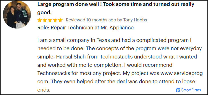 Technostacks Goodfirm client review 2